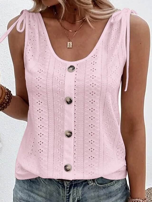 Women's Tank Top Eyelet top Dressy Tops Button Daily Weekend Basic