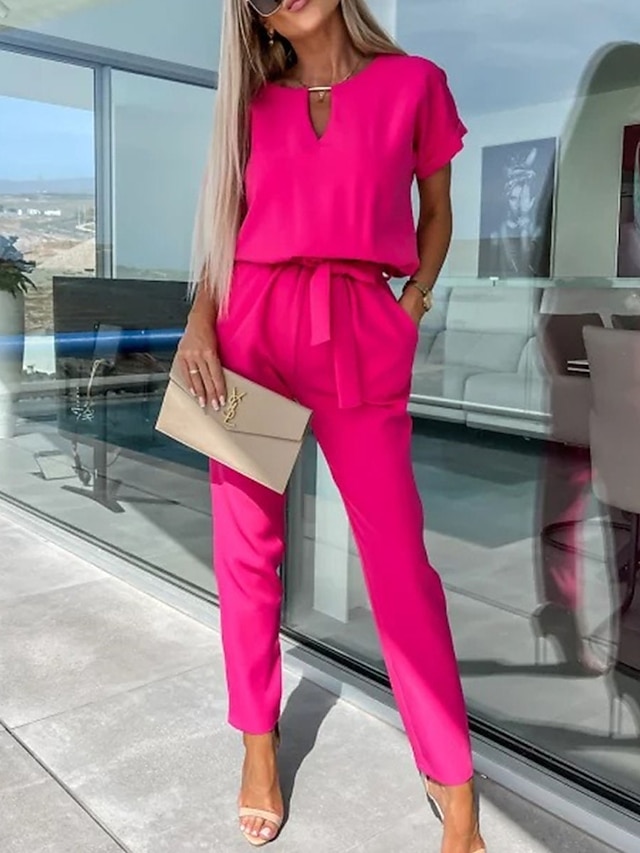 Fashion Solid Color Lapel High Waist Zipper Casual Jumpsuit main image 0