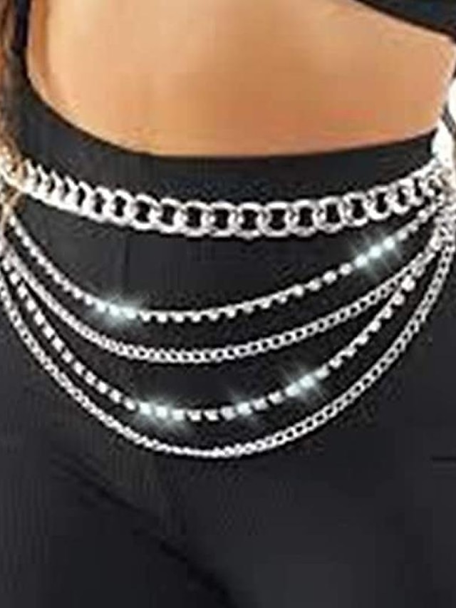  Women's Chain Belt Metal Chain Metal Bucke Crystal Rhinestone Casual Party Daily Silver Gold