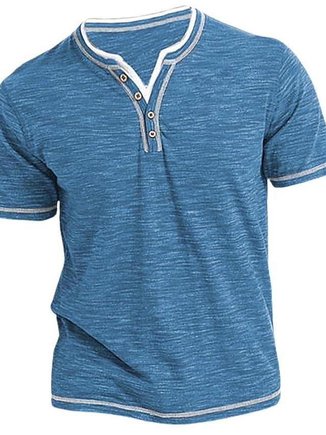  Per uomo maglietta Camicia Henley T-shirt Liscio Henley Strada Da mare Maniche corte Abbigliamento Di tendenza Originale Essenziale