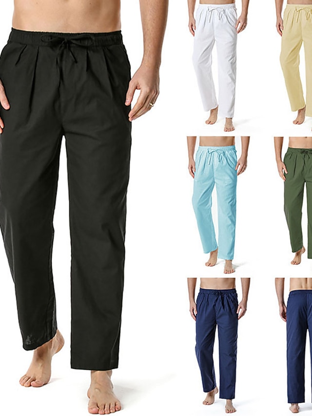 Men's Linen Pants Trousers Summer Pants Pocket Plain Comfort Breathable