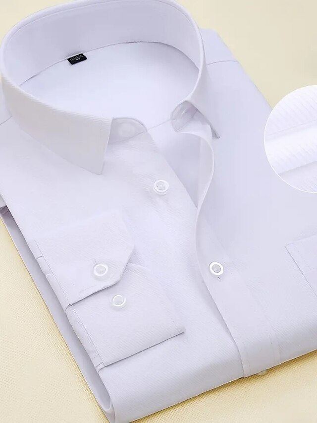  Men's Dress Shirt Non-Iron Shirt White Light Blue Long Sleeve Plain Square Neck Spring &  Fall Wedding Outdoor Clothing Apparel Button-Down