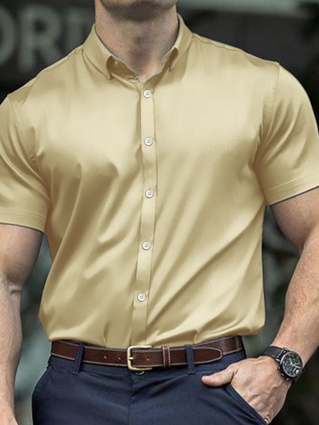 Men's Shirt Button Up Shirt Summer Shirt Casual Shirt Gold Short Sleeve