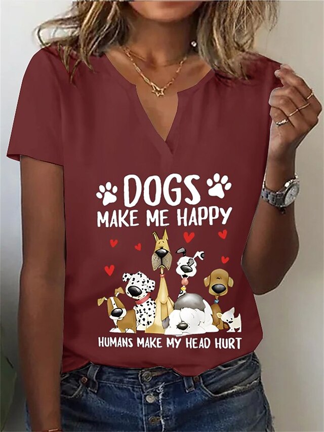 Women's T shirt Tee Henley Shirt Dog Letter Print Daily Weekend Basic ...
