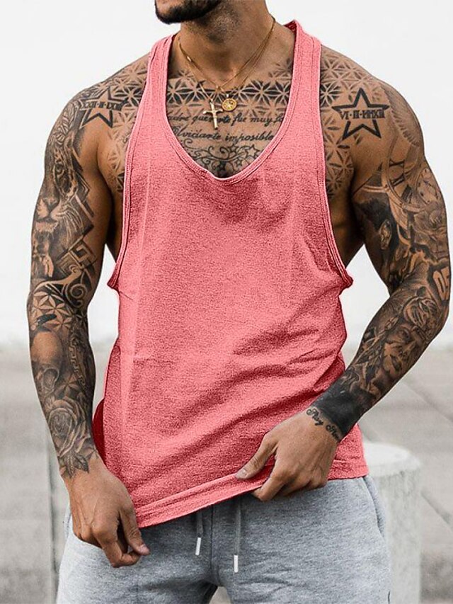 Men's Tank Top Vest Top Undershirt Sleeveless Shirt Plain Crew Neck