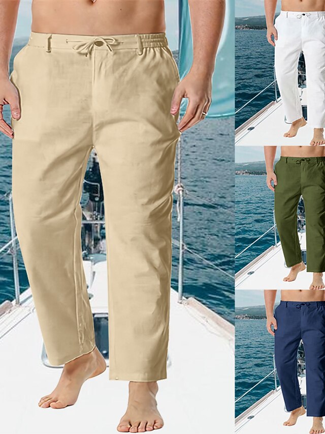Men's Linen Pants Trousers Summer Pants Beach Pants Pocket Drawstring