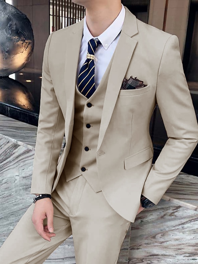  Trajes de boda para hombre negro/marfil/gris oscuro, trajes formales de negocios Grooman, muesca de 3 piezas, color sólido, corte a medida, botonadura única, un botón 2024