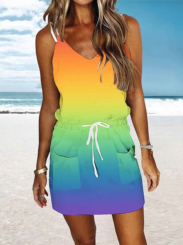 Women's Beach Dress Beach Wear Mini Dress Lace up Pocket Fashion Modern ...