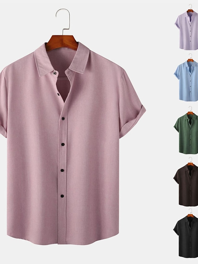  Homens Camisa Social camisa de botão Camisa casual camisa de verão Preto Rosa Azul Verde Escuro Roxo Manga Curta Tecido Aberto para a Lateral Diário Férias Roupa Moda Casual Confortável