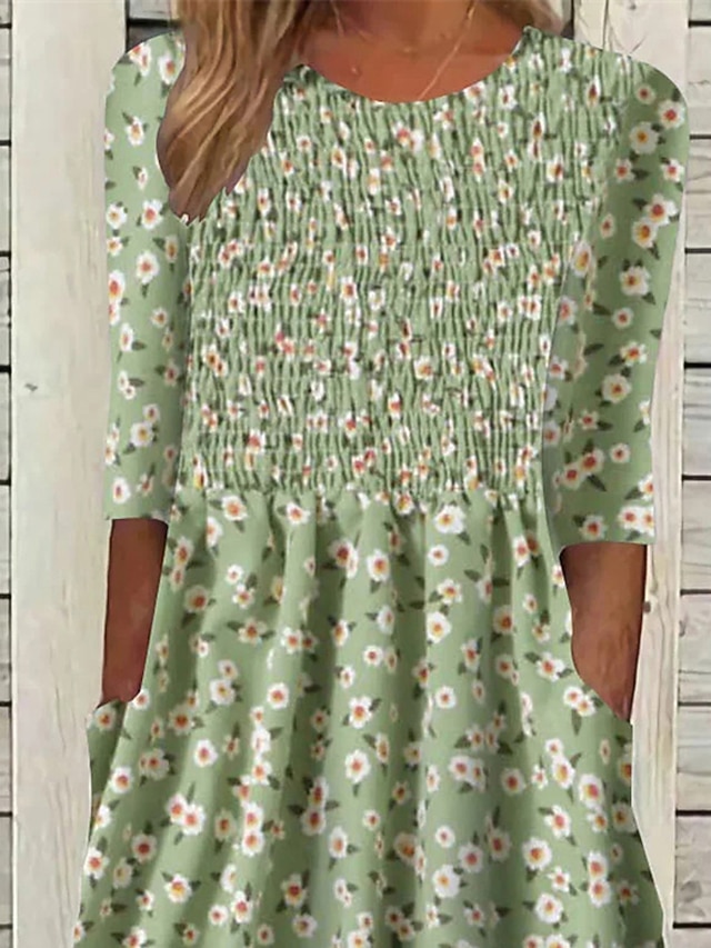 Damen Floral Midi-Kleid - Plissee-Rock mit U-Boot-Ausschnitt main image 1