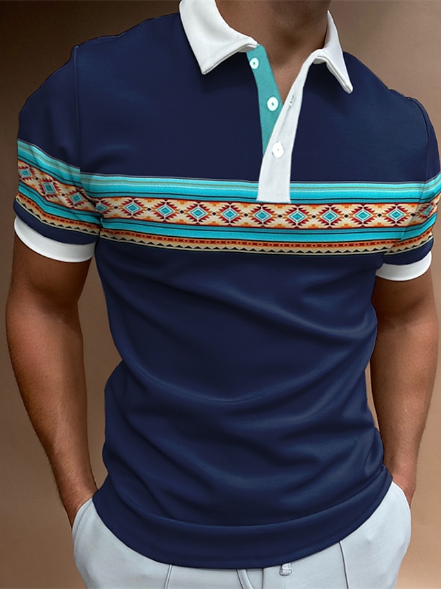  Herre POLO T-skjorte Golf skjorte Avslappet Ferie Knaphul Klassisk Kortermet Mote Årgang Fargeblokk Knapp Sommer Normal Mørk Marineblå POLO T-skjorte
