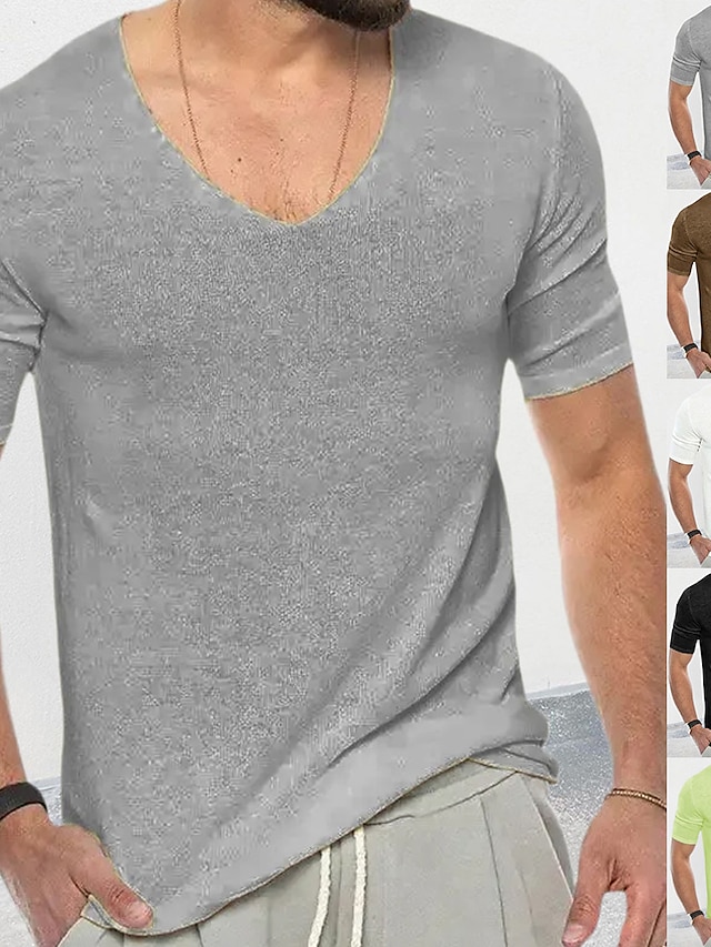  Homens Camiseta camiseta de tricô T-shirt Tecido Decote V Rua Férias Manga Curta Tricotado Roupa Moda Designer Básico