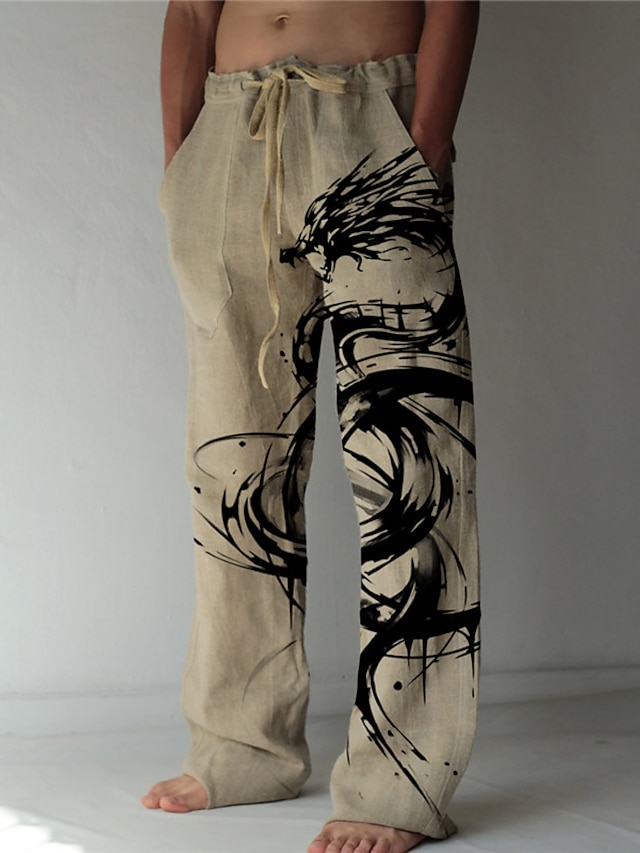  рождественские брюки с принтом дракона мужские с графикой | случайный летний пляжный ежедневный отдых серый гавайский синий | брюки кулиска эластичная талия 3d принты комфортная уличная одежда