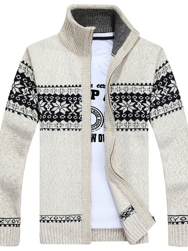  Pánské Svetr Svetr Cardigan Svetr na zip Rýhovaný Plést Tisk Pletený Barevné bloky Stojáček stylové protažení Práce Jdeme ven Oblečení Zima Trávová zelená Tmavomodrá M L XL