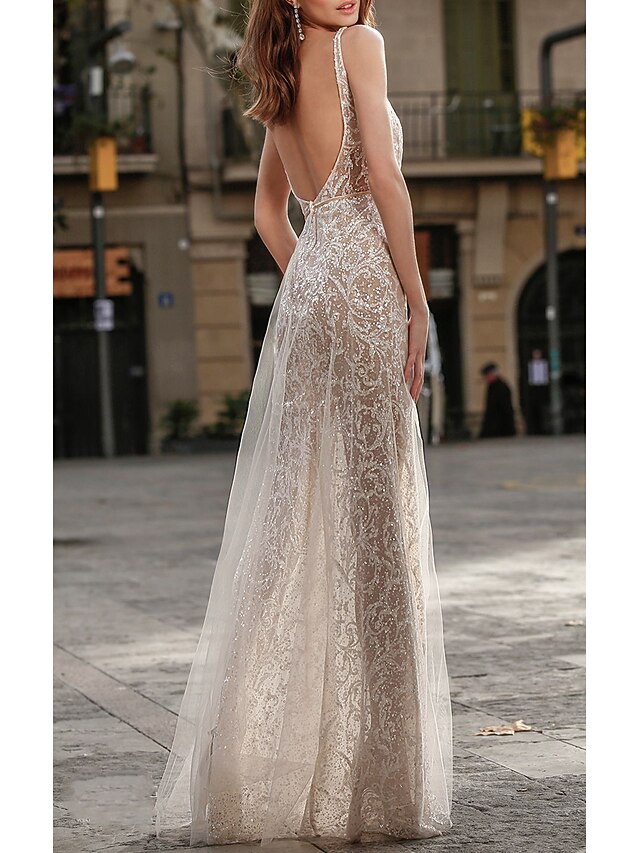Beach Glitter Sparkle Boho Wedding Dresses Sheath Column V Neck beach-glitter-sparkle-boho-wedding-dresses-sheath-column-v-neck