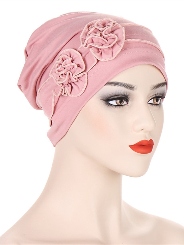 1pcs Beanie Hat Headwear Turban Covers Two Flower Head Wraps Turban Hat