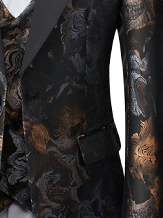 Blue Red Gold Black Men's Tailored Fit Single Breasted One-button 3 Pieces Printed Wedding Suits main image 1
