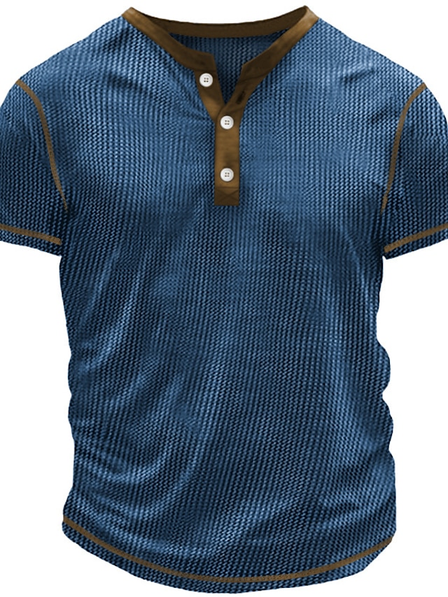  Per uomo maglietta Camicia Henley Waffle T-shirt Liscio Henley Strada Da mare Maniche corte Abbigliamento Di tendenza Originale Essenziale
