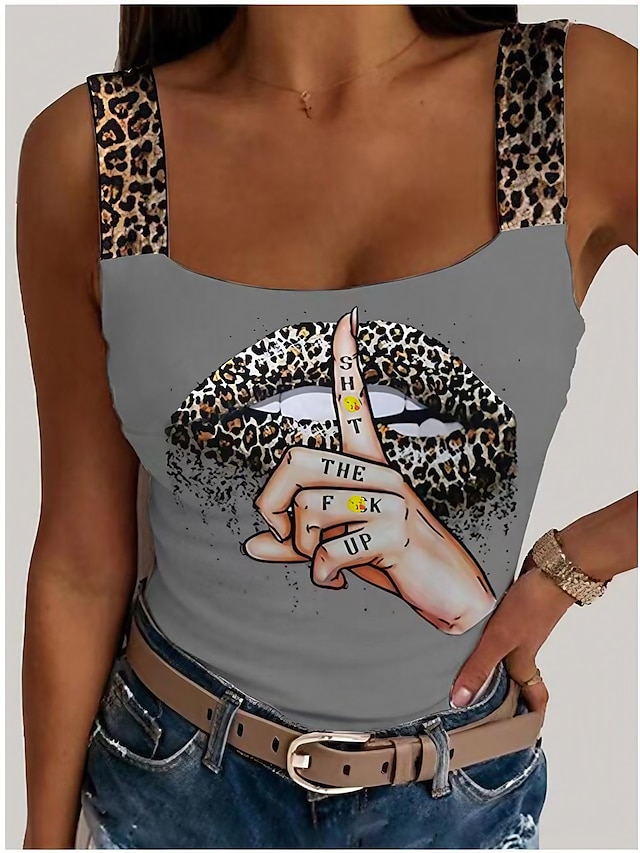  Pentru femei Bluză Ieșind din vârfuri Topuri de vară Topuri de concerte Leopard Imprimeu Ziua Îndrăgostiților Casual Sfârșit de săptămână De Bază Fără manșon Pătrat Alb