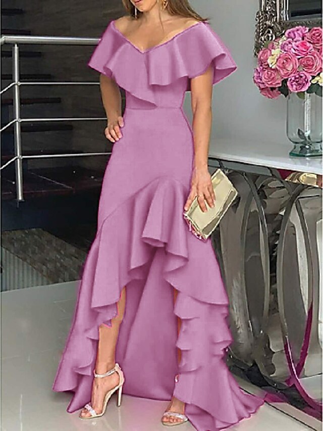 A-Line Wedding Guest Dress Hot Pink Elegant Dress Asymmetrical Ruffles ...