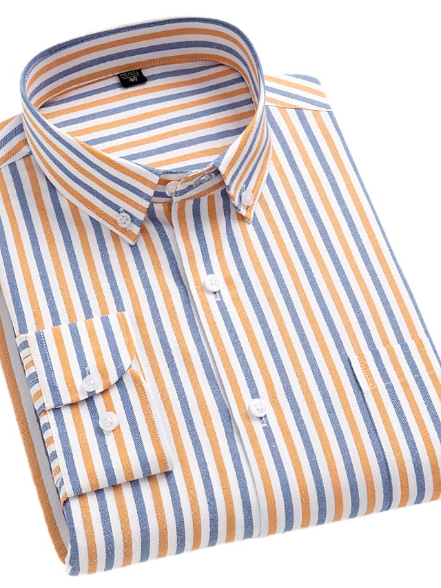  Per uomo Camicie Camicia a righe Camicia non stirabile Camicia Oxford Banda Matrimonio Da mare grigio blu Giallo Verde chiaro Blu Manica lunga Collo ripiegabile Per tutte le stagioni Abbigliamento