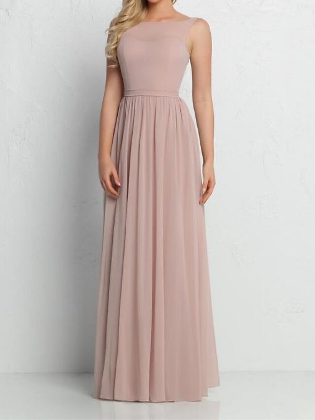 A-Line Bridesmaid Dress V Neck / Spaghetti Strap Sleeveless Elegant Floor Length Chiffon / Spandex / Shantung with Draping / Ruching / Bandage main image 1