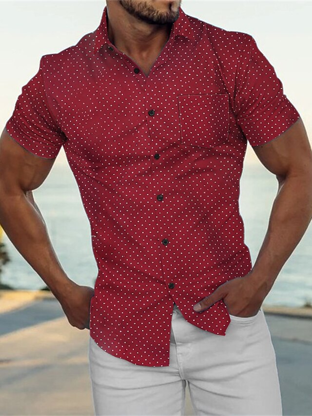Men's Shirt Button Up Shirt Summer Shirt Casual Shirt Red & White Short