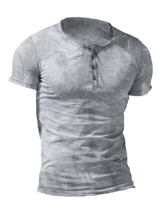  Herr T-shirt Solid färg Henley 3D-tryck Plusstorlekar Utomhus Ledigt Kortärmad Button-Down Kläder Mode Designer Vintage Grundläggande