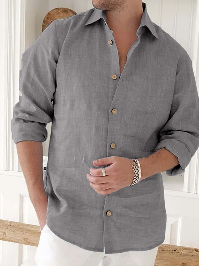 Men's Linen Shirt Summer Shirt Beach Wear Button Up Shirt Casual Shirt ...