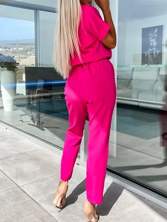 Women Pretty Pink Solid Lacework Jumpsuit