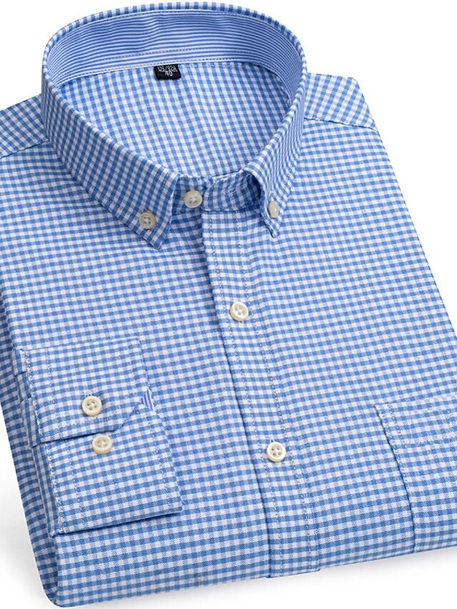 Men's Dress Shirt Light Yellow Denim Blue White Yellow Long Sleeve ...