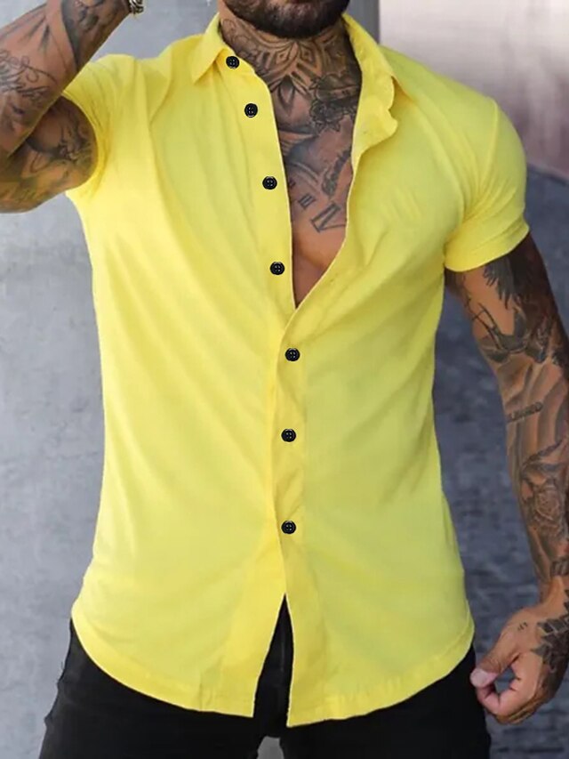 Men's Shirt Summer Shirt Button Up Shirt Casual Shirt Black White Yellow Red Sky Blue Short