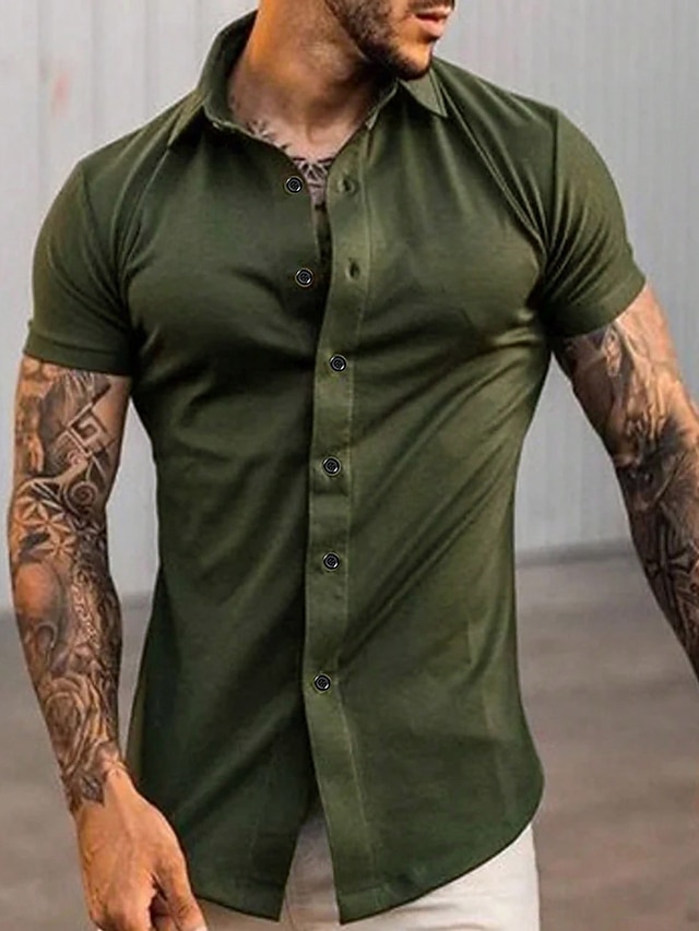 Men's Shirt Button Up Shirt Summer Shirt Casual Shirt Green Short