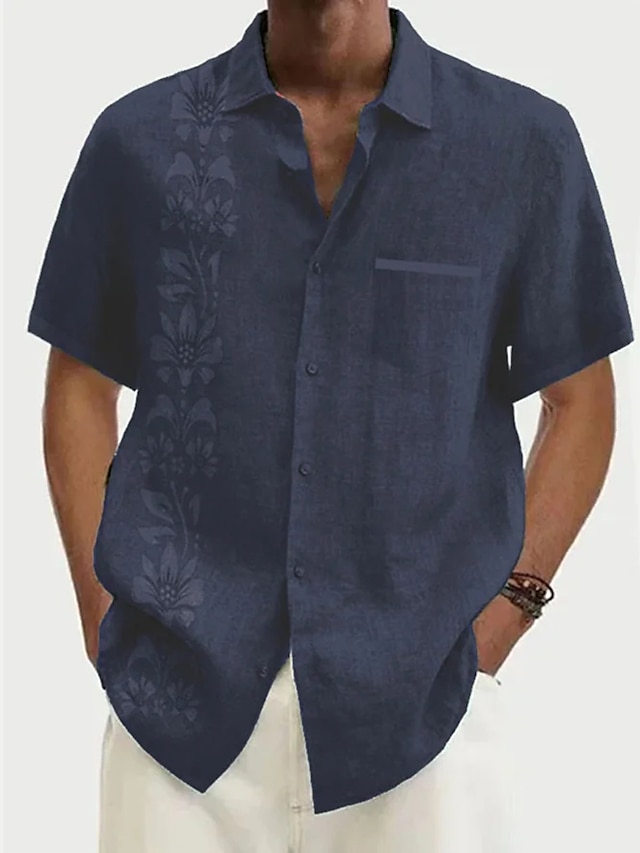  Bărbați Floral Cămașă hawaiană Camașă cu nasturi Manșon Lung Modă Designer Casual În aer liber Zilnic Concediu Toamna iarna Răsfrânt Imprimeu Buton în jos Galben Trifoi Gri+Albastru Negru + Negru