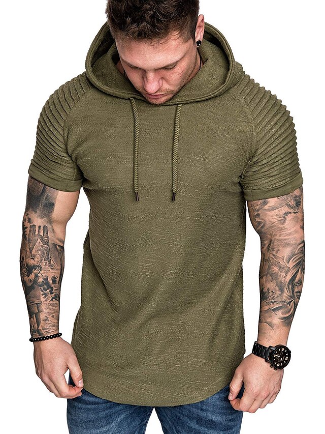  Hombre Camiseta Camiseta superior Mangas cortas Con Capucha Verano Plano delgado plisado Moda Deportes Básico Vacaciones Calle Noche Negro Blanco Azul Marino Camiseta superior para hombre