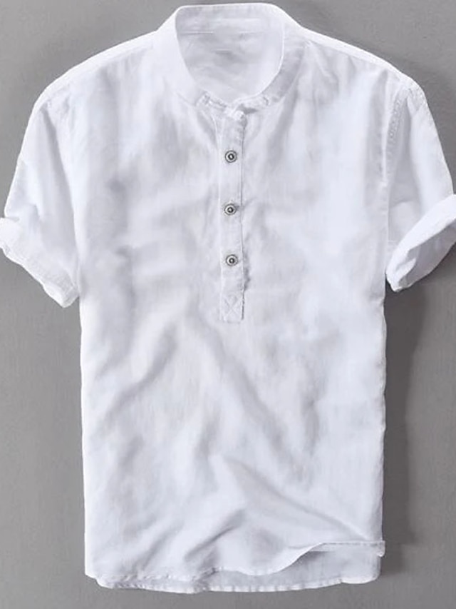  Pánské Bavlněná lněná košile Bílá bavlněná košile Popover košile Košile pro volný čas Letní košile Bílá Tmavomodrá Nebeská modř Krátký rukáv Bez vzoru Límeček Léto Ležérní Denní Oblečení