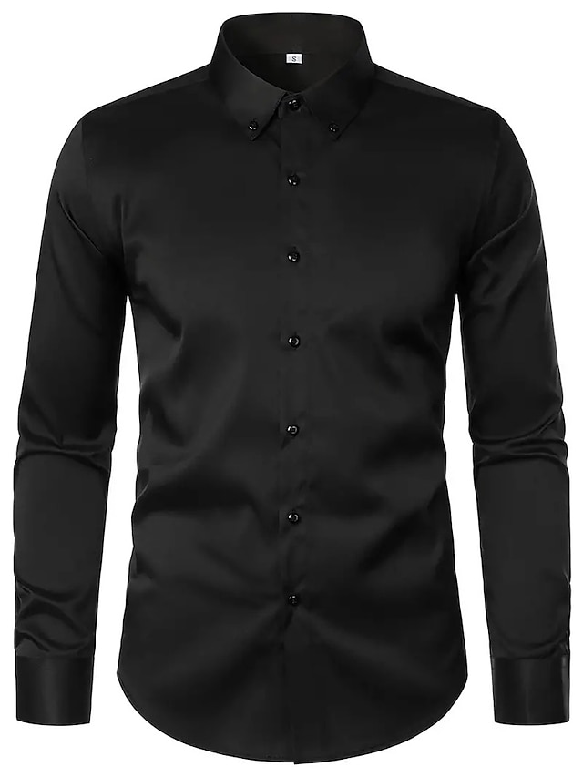  Men's Shirt Dress Shirt Button Down Shirt Black Long Sleeve Plain Turndown Spring &  Fall Wedding Office & Career Clothing Apparel Basic