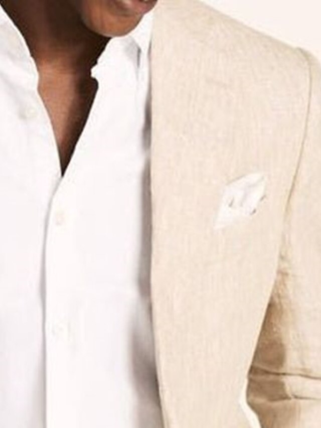 Fashionable Summer Khaki Linen Notched Lapel Wedding Suit for Men main image 1