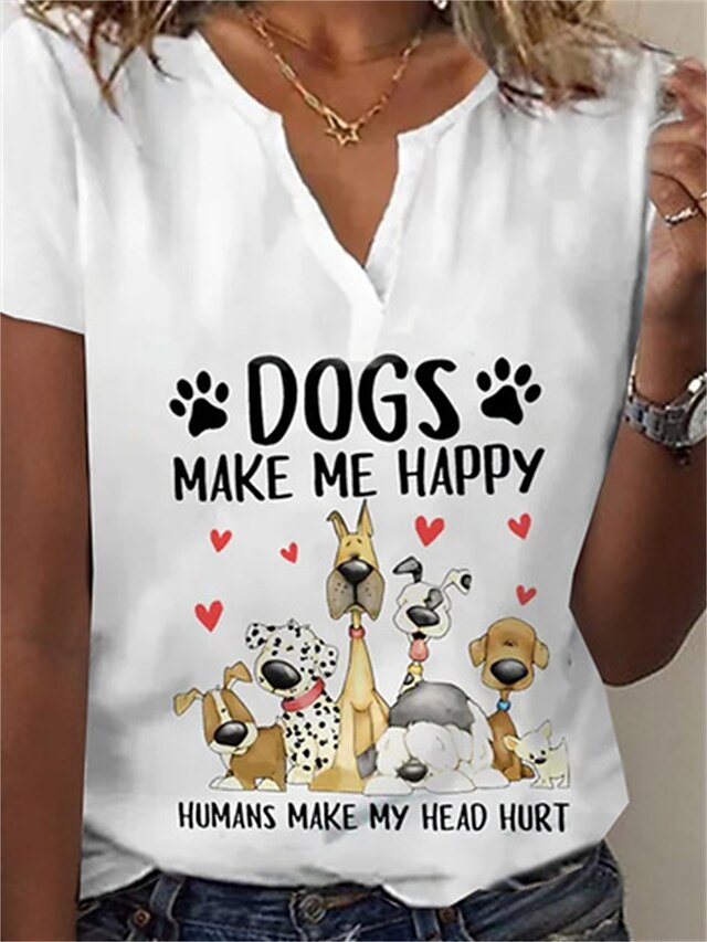 Women's T shirt Tee Henley Shirt Dog Letter Print Daily Weekend Basic ...