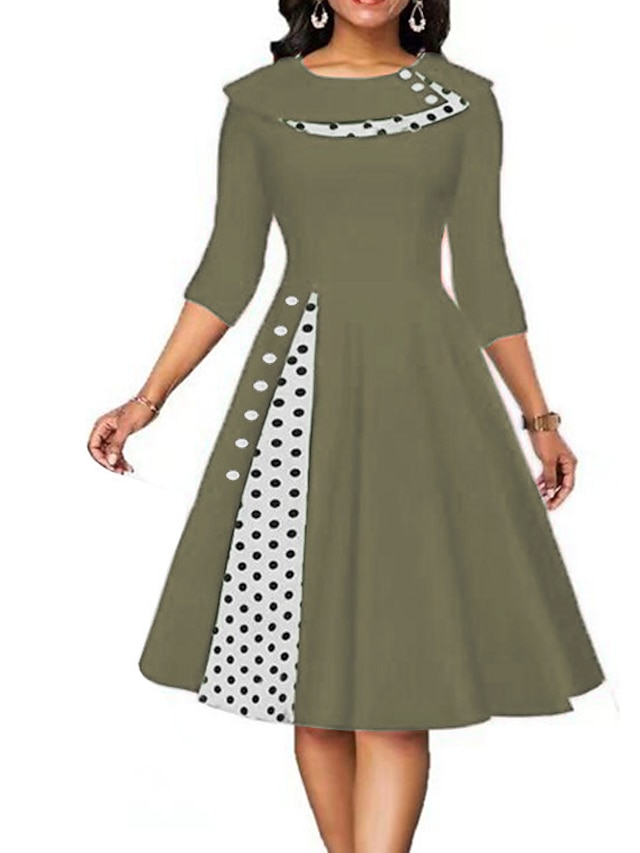 Women's Casual Dress Swing Dress Knee Length Dress Black Red Navy Blue Half Sleeve Plaid Pocket