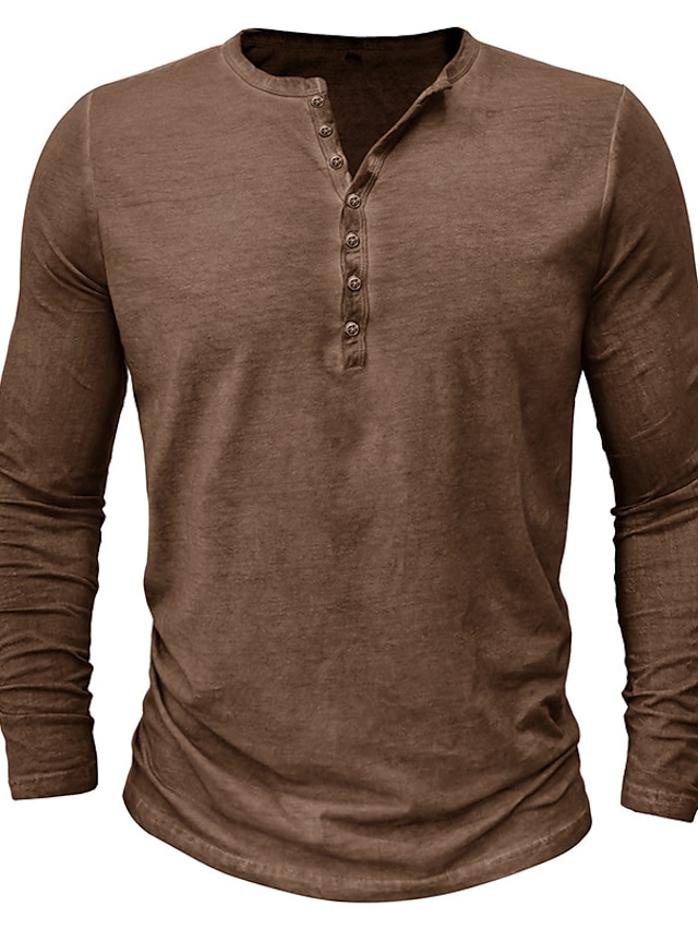  Herren Henley Shirt T-Shirt langarmshirt Glatt Henley Strasse Urlaub Langarm Bekleidung 100% Baumwolle Modisch Vintage Basic