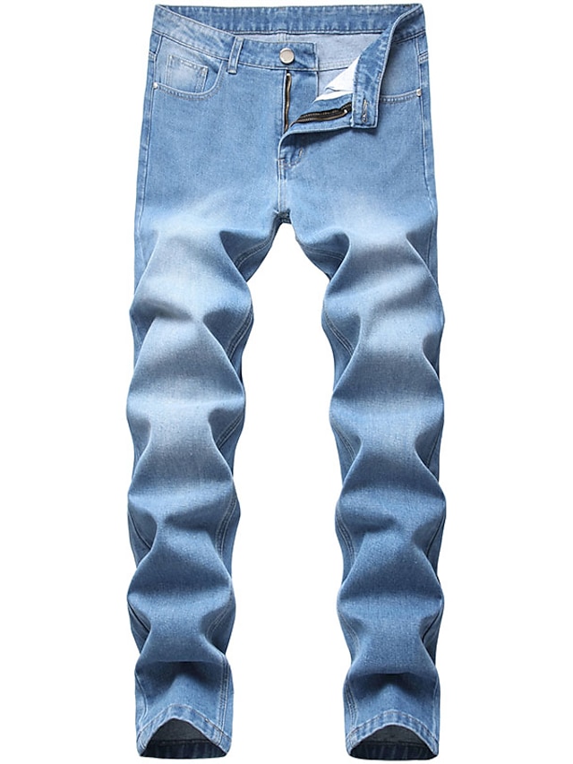  Homens Jeans Calças Calças jeans Bolsos Tecido Conforto Respirável Ao ar livre Diário Para Noite Denim Moda Casual Azul Claro