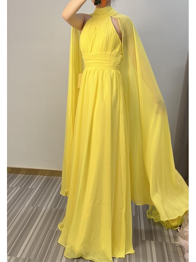 Ts A Line Evening Gown Elegant Dress Formal Wedding Guest Floor Length Sleeveless High Neck 5567