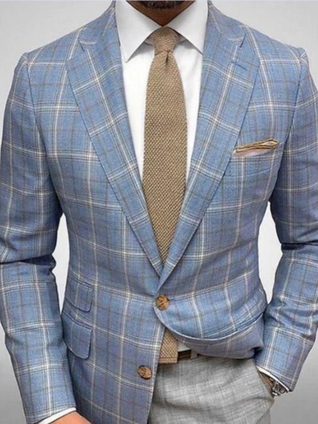  Veste blazer à carreaux pour hommes, coupe ajustée, à carreaux, simple boutonnage, deux boutons, violet clair, vert, bleu clair, 2023