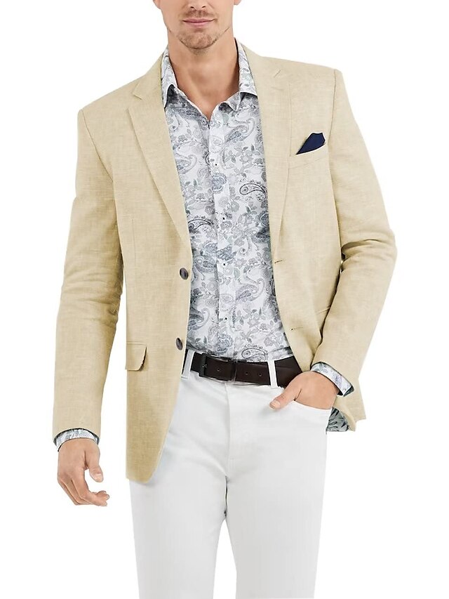 Men S Linen Blazer Jacket Beach Wedding Casual Tailored Fit Solid Colored Single Breasted Two