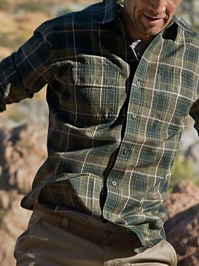 Men's Shirt Button Up Shirt Casual Shirt Navy Blue Blue Brown Green