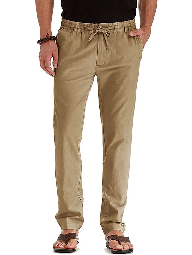 Men's Linen Pants Trousers Summer Pants Pocket Plain Comfort Breathable