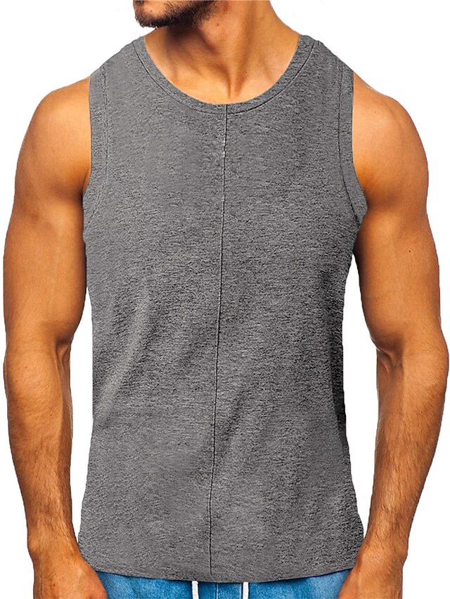 Men's Tank Top Vest Top Undershirt Sleeveless Shirt Plain Crew Neck Outdoor Going out Sleeveless