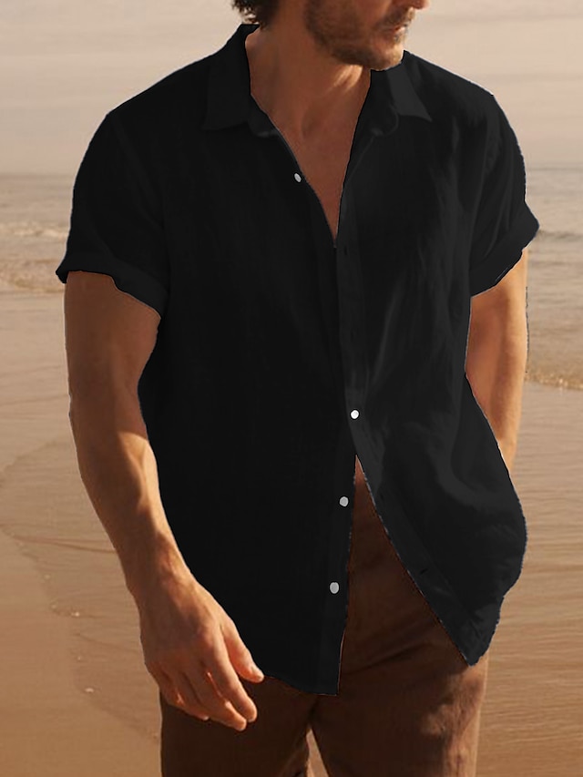  رجالي قميص قميص كتان قميص غير رسمي قميص صيفي قميص الشاطئ أسود أبيض أزرق كم قصير سهل طوي الصيف فضفاض مناسب للبس اليومي ملابس