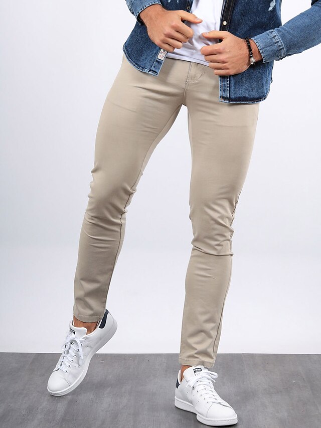 Pantalon Chino Homme Classique - Fermeture Bouton Et Zip, Tissu Polyester Confortable, Pour Toutes Saisons